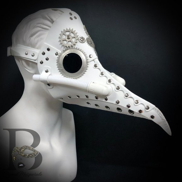 White Plague Doctor Mask with Silver White Gears - Picture 1 of 2